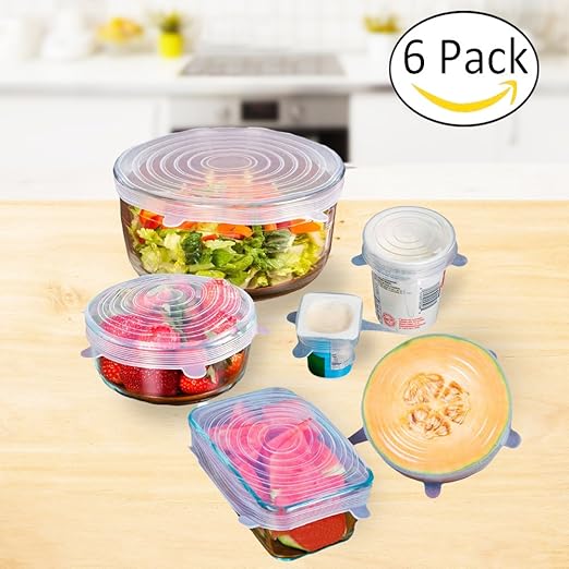 Silicona Stretch tapas, 6 unidades Eco reutilizable ...