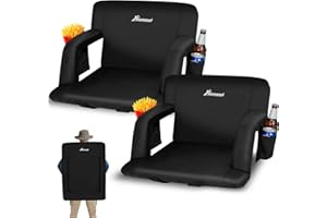 Romswi Padded Bleacher Chairs with Back Support, Wide Stadium Seat with Padded Backpack Straps & Multiple Pockets for Outdoor