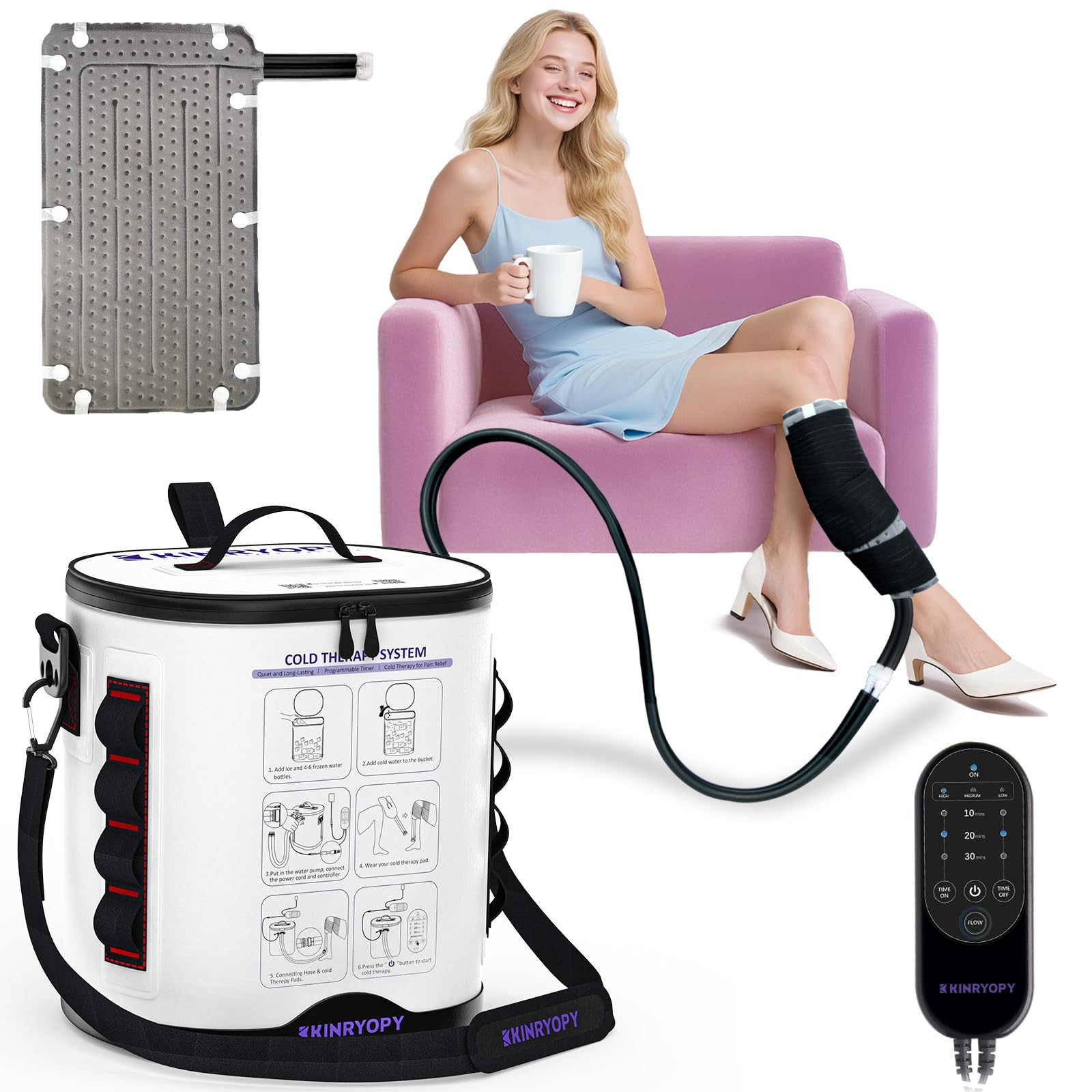Photo 1 of Cold Therapy Machine with Programmable Timer, Portable Ice Machine for Knee After Surgery, Full Circumference Knee Pad Recovery System, Cryotherapy Pain Relief w/Compression Pad