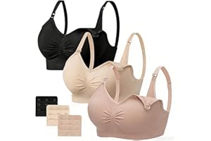 habibee Women's Nursing Bra Seamless Sleep Breastfeeding Maternity Bra with Remove Bra Pads Extenders 3 Pack