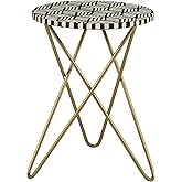 Coaster Home Furnishings Xenia Round Bone Inlay Accent Side Table White and Gold 935878