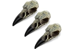 HTZNHXT 3Pcs Halloween Raven Skull Decor, 2.6 Inches Gothic Fake Crow Skull Pendant for Necklace, Wall Decorations