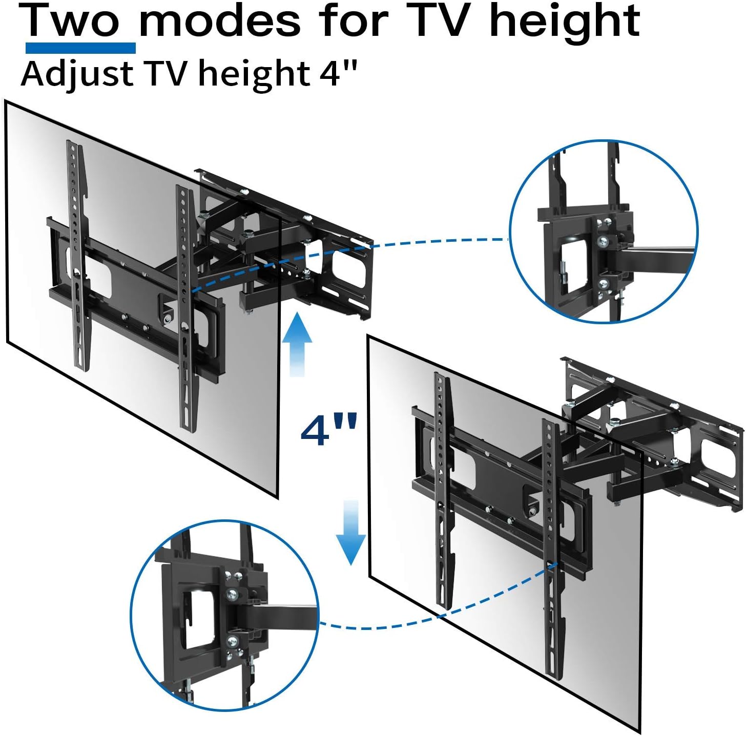 Full Motion TV Wall Mount with Height Setting, JUSTSTONE TV Bracket Fits Most 27-65 Inch LED Flat&Curved TVs,Articulating Swivel Tilt Dual Arms Extension Max VESA 400x400mm and Holds up to 121 LBS: Home Audio & Theater