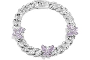 Ingemark Shiny Rhinestone Butterfly Anklet Hip Hop Cuban Link Ankle Chain Bracelet for Women Teen Girls Cute Fashion Music Party Rave Anklet Jewelry