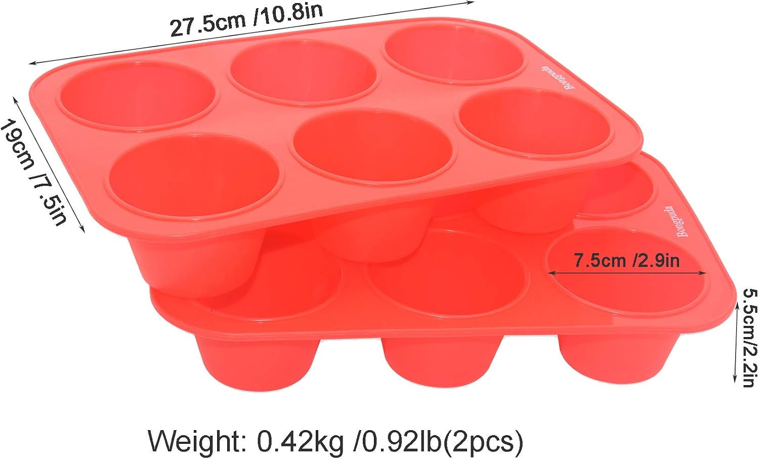 Bongpuda Silicone Muffin Tray Cupcake Set,6 Cups Nonstick Muffin Baking Pan Set of 2 - Image 3