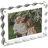 CHEGIF Acrylic Picture Frame, 4x6 Acrylic Magnetic Picture Frames Double Sided Clear Photo Frame 10+10mm Thick Scalloped Picture Frame Freestanding for Desktop Display, 1 Pack