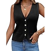 Saodimallsu Womens Sleeveless Sweater Vest Knit V Neck Button Fashion Casual Loose Spring Summer Waistcoat Cardigan