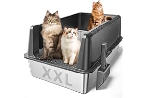 Zarler XXL Stainless Steel Litter Box with Lid, Extra Large Cat Litter Boxes 27.8" L x 20" W x 12.9" H, Jumbo Metal Litter Box for Multiple Cats with High Sided, Grey(Non-Sticky, Anti-Urine Leakage)