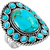 Turquoise Ring Sterling Silver 925 Genuine Gemstones Size 6 to 11