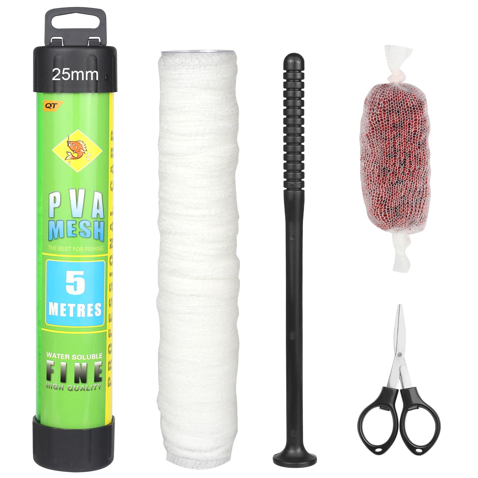 Annyswit 5m Pva Mesh Kit with Scissors&Funnel&Plunger System 18/25/37 mm Pva Bags Carp Fishing Accessories Carp Fishing Mesh Bags Fast Melt Refill for Boilie Bait Feeding Rig (5m 25mm)