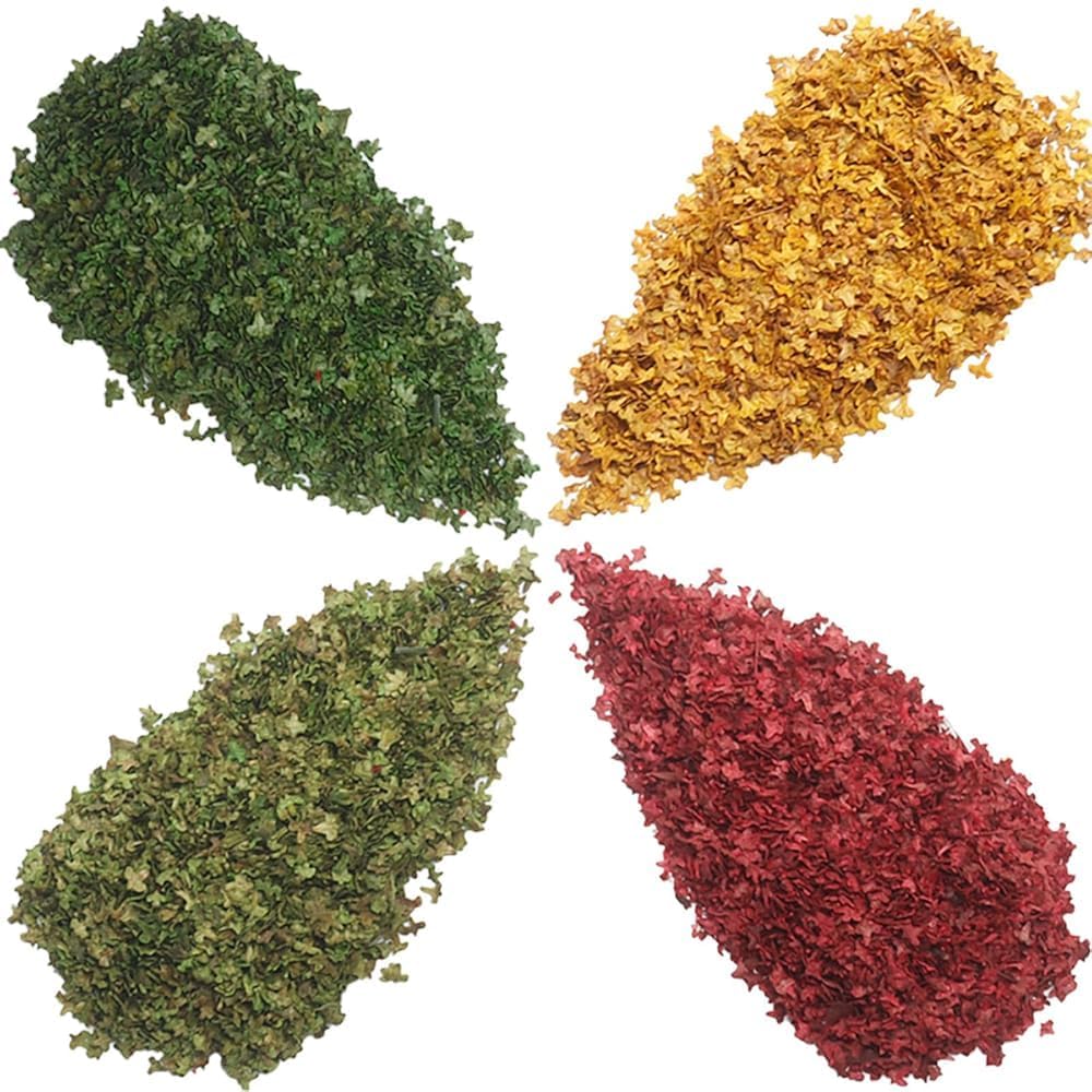 Warmtree 4 Pack Miniature Leave Realistic Miniature Leaves Simulation Leaves for DIY Model Railway Fairy Garden Diorama Supplies Halloween Village Accessories