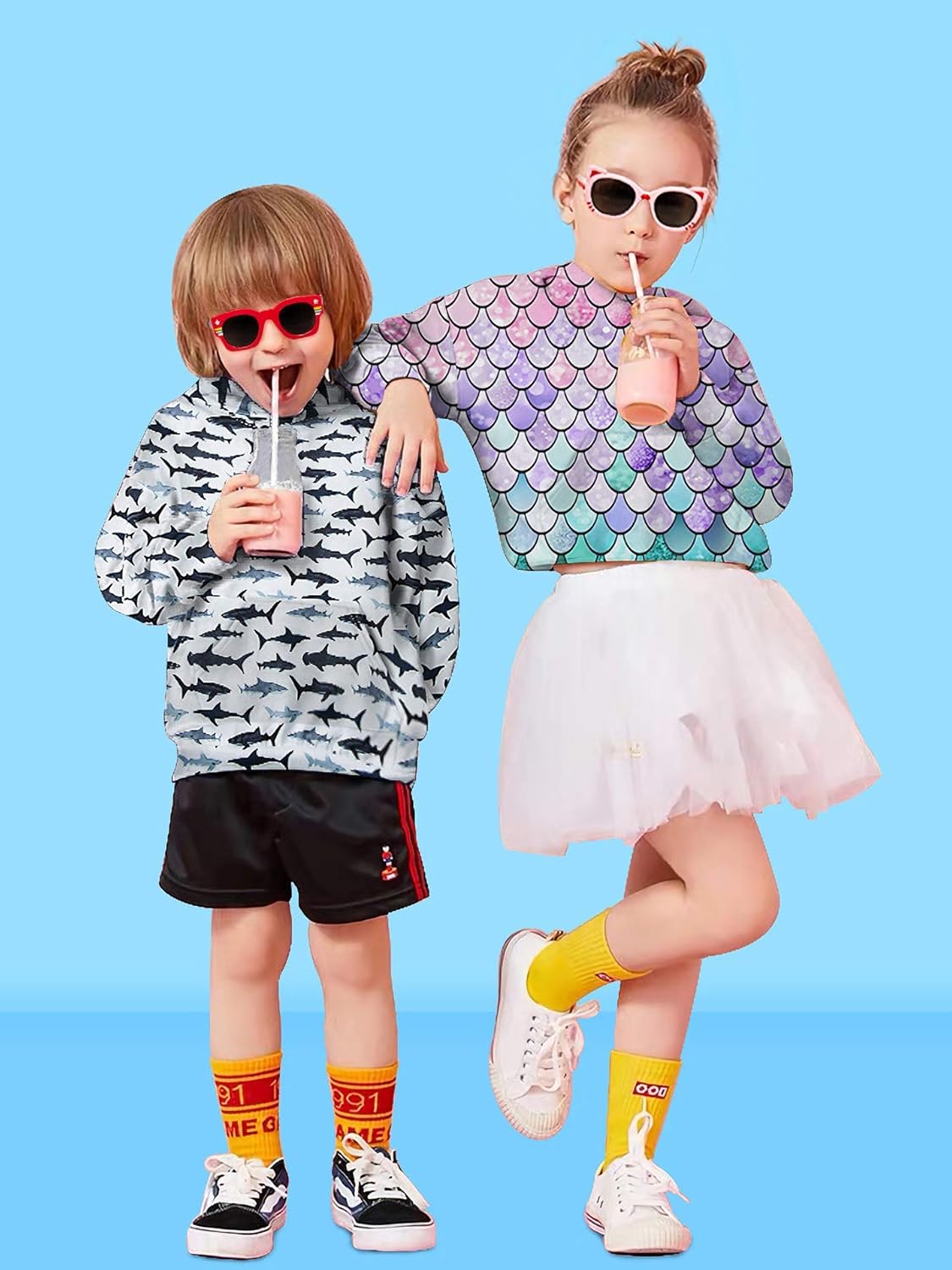 Ahegao Unisex Kids Hoodies Sweaters 3D Printed Casual Hooded Sweatshirts with Big Pockets for 4-14T Boys Girls: Clothing