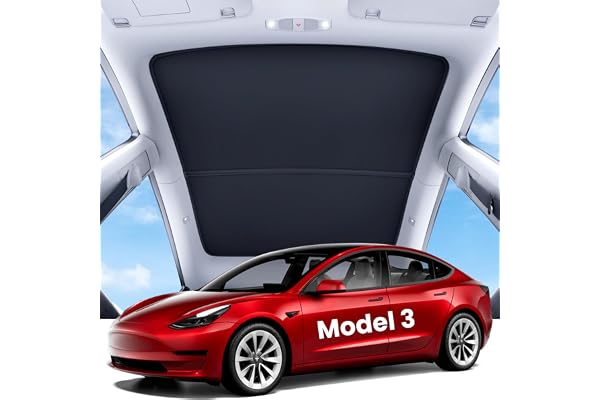 REEVAA 2026 Upgraded Tesla Model 3 Sunshade Roof [No Gaps, No-Sagging] Model 3 Accessories Heat Insulation Foldable Glass Sunroof Cover for Model 3 2020-2026 Highland, 2PCS, Black