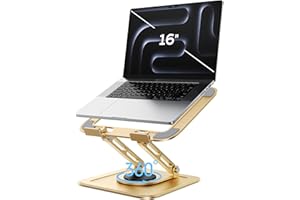 LOXP Adjustable Laptop Stand, Computer Stand with 360 Rotating Base, Ergonomic Laptop Riser Mount for Desk Foldable Protable Computer Desk Fits with MacBook Pro Air (10-16") - Gold