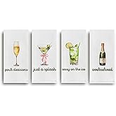 Cilrii Trendy Champagne Cocktail Kitchen Towels, Gifts for Champagne Lovers Dish Tea Towels for Kitchen, Martini Mojito Cocktail Lover Gifts Decorative Hand Towel for Bar Cart, 16x24 Inch Set of 4
