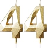 Yiran Gold 44th Birthday Candles, 2 Pcs Gold Number 44 Cake Topper