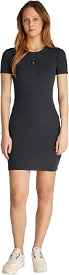 Robe Moulante Femme Washed Woven Label Rib Courte, Gris (Washed Black), M