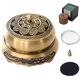 Brass Incense Burner Set, Vintage Incense Holder, Lotus Incense Tray for Cone, Coil and Stick Incense, Zen Meditation Yoga Spa, Healing Relaxing Oriental Censer Gift Set for Home Indoor Decor