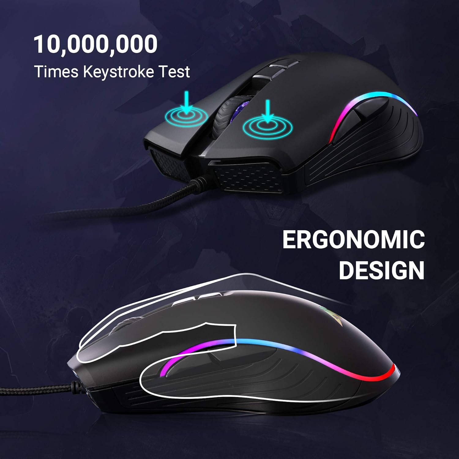 ABKONCORE AM6 Gaming Mouse with 4Dpi Levels (800, 1600, 2400, 3200), Programmable Buttons, Wired Ergonomic USB Computer Mouse for Gamer, Laptop, Chromebook, Mac (AM6): Electronics