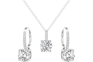 EVER FAITH 925 Sterling Silver Jewelry Set for Women, Wedding Sparkly Cubic Zirconia Birthstone Hypoallergenic Necklace Lever