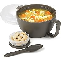 Prep Solutions by Progressive Microwave Soup On-the-Go, Gray - PS-91GY Leak-Proof, Cool-Touch Handle, Spoon Inlcuded