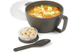 PROGRESSIVE INTERNATIONAL Prep Solutions by Progressive Microwave Soup On-the-Go, Gray - PS-91GY Leak-Proof, Cool-Touch Handle, Spoon Inlcuded