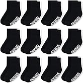 JAKIDAR 12 Pack Baby Toddler Socks Non Slip Grip Cotton Crew Socks for Boys Girls Infants Kids