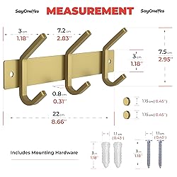 SAYONEYES Brushed Gold Small Coat Rack Wall Mount