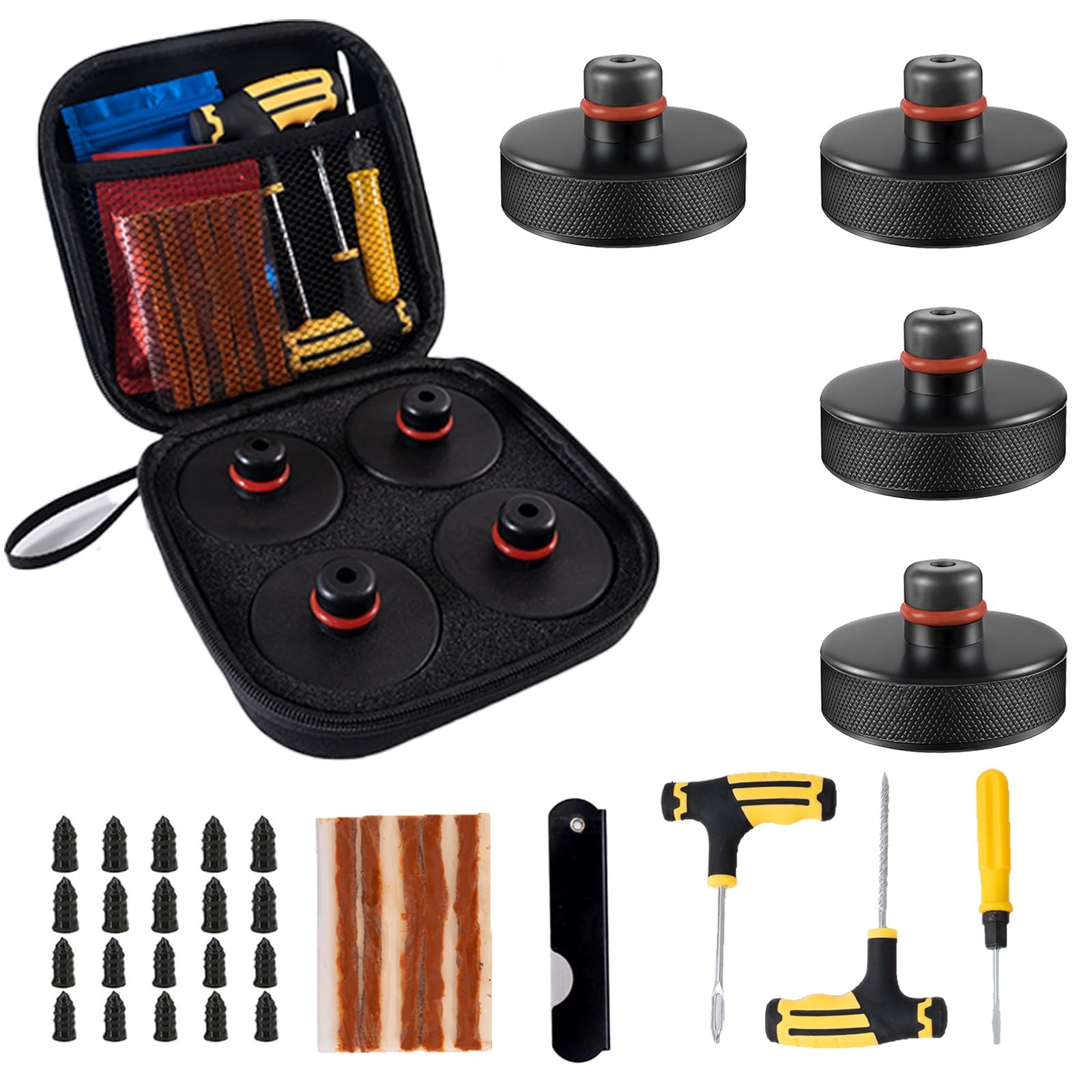 Tesla Jack Pads Lifting Jack Pad for Tesla Model 3/Y/S/X Tesla Pucks Accessories with Tire Repair Tools Kit for Tesla Vehicles 2016 to 2026,4 Pucks with Storage Case