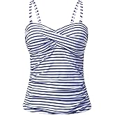 Holipick Tankini Top for Women Twist Front Bandeau Swimsuit Tummy Control Bathing Suit Tops Only No Bottom