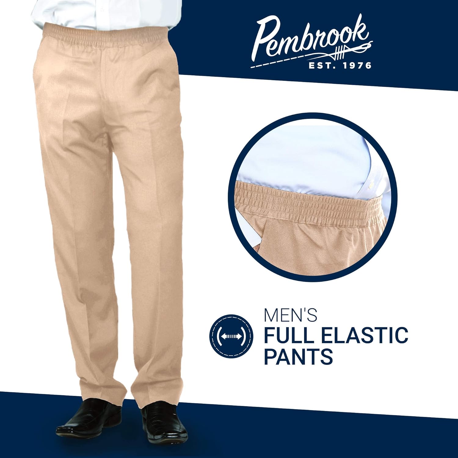 Pembrook Men's Full Elastic Waist Twill Casual Pant at  Men’s Clothing store