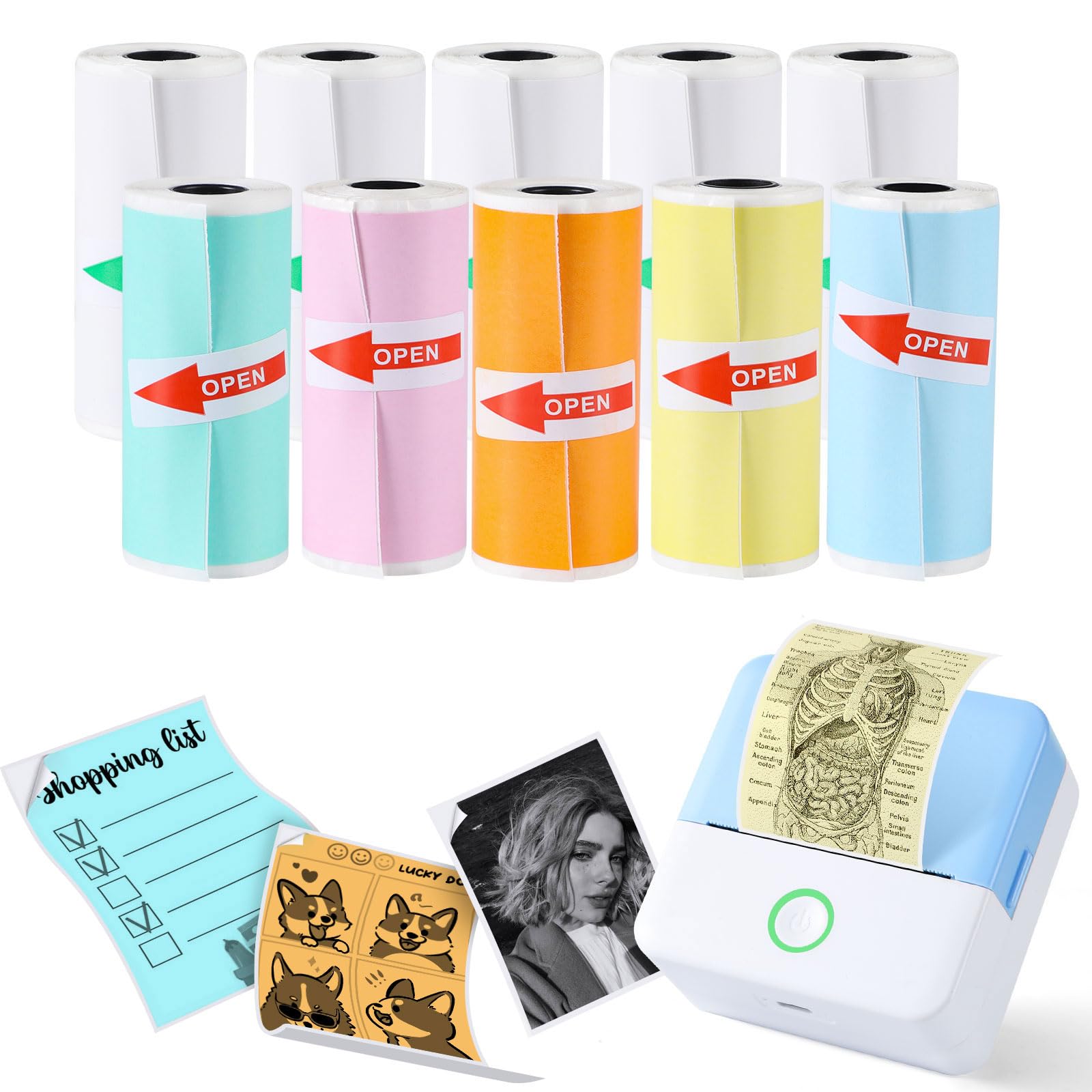10 Rolls Mini Printer Paper, Thermal Pocket Printer Paper Rolls, 57 X 25mm Inkless Self-Adhesive Printable Sticker Compatible with Most Series Printers Portable Thermal Printers