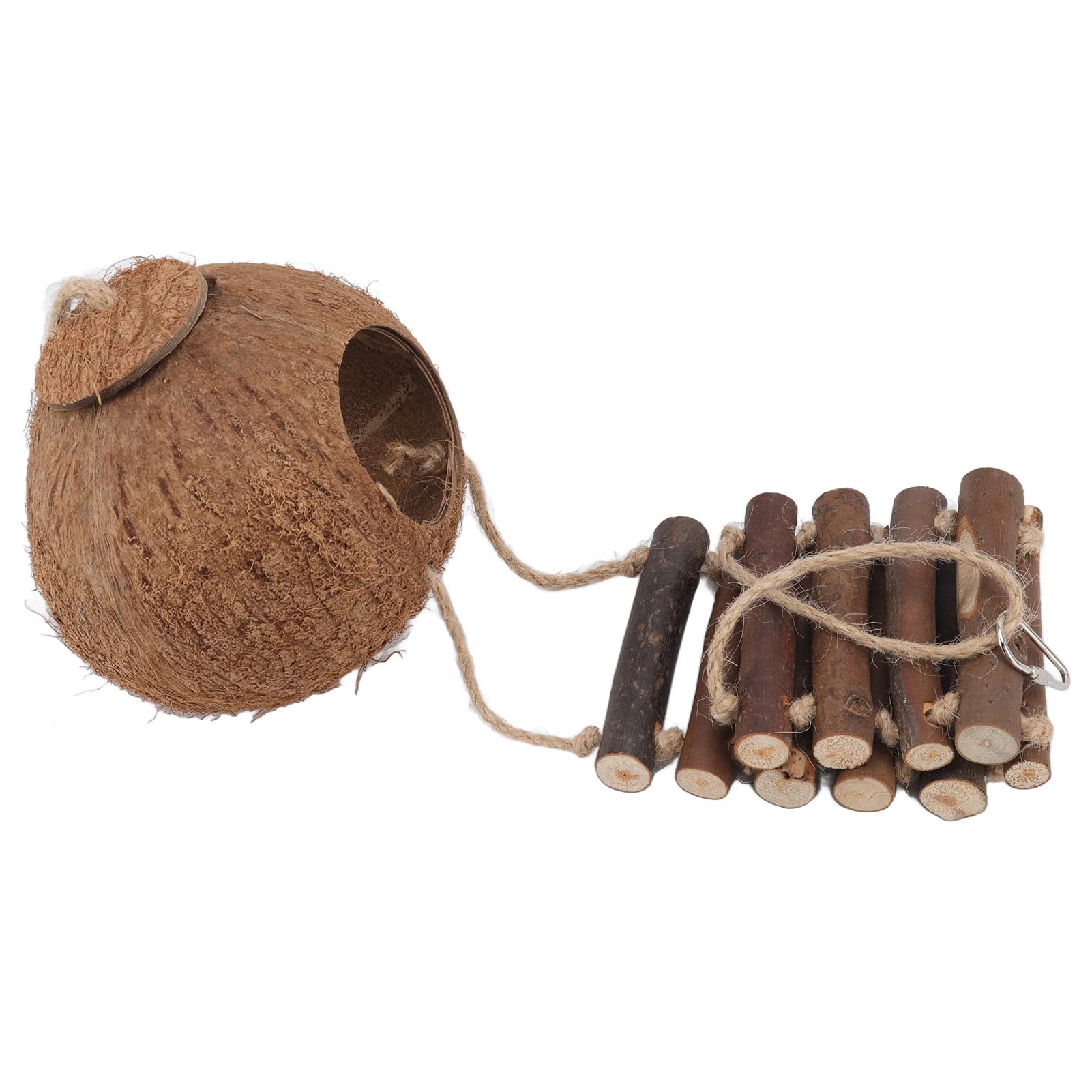 HEEPDD Coconut, Coconut Solid Log Hanging House with Climbing Rope Ladder for Reptiles