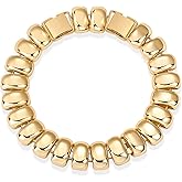 PAVOI 14K Gold Plated Chunky Ribbed Texture Bracelet for Women |Gold Statement Jewelry Piece
