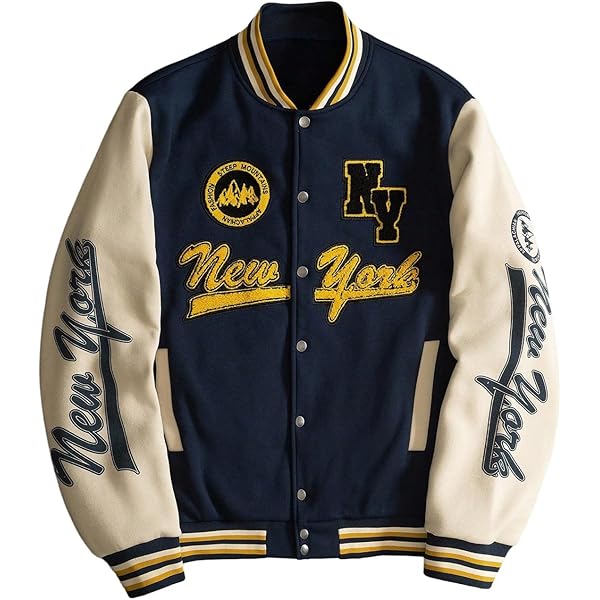 SOLY HUX Men's Letter Graphic Varsity Jacket Long Sleeve