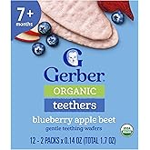 Gerber Blueberry Apple Beet Organic Teething Wafers, 1.7 Oz | Baby snack; organic gentle teething wafers; blueberry apple beet; 12 count box