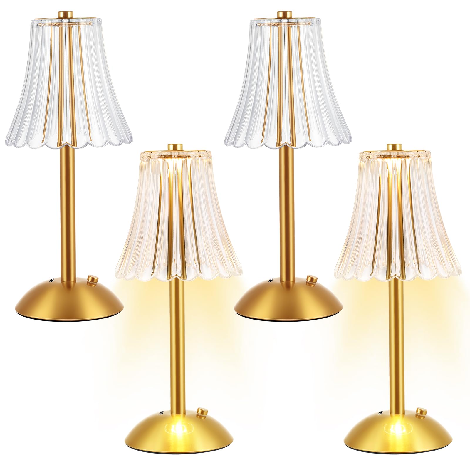 Photo 1 of Liliful 4 Pcs LED Portable Cordless Table Lamp Touch Battery Operated Rechargeable Desk Lamp 3 Color Dimmable for Bedroom Living Room Dining (Rose Style,Gold)
