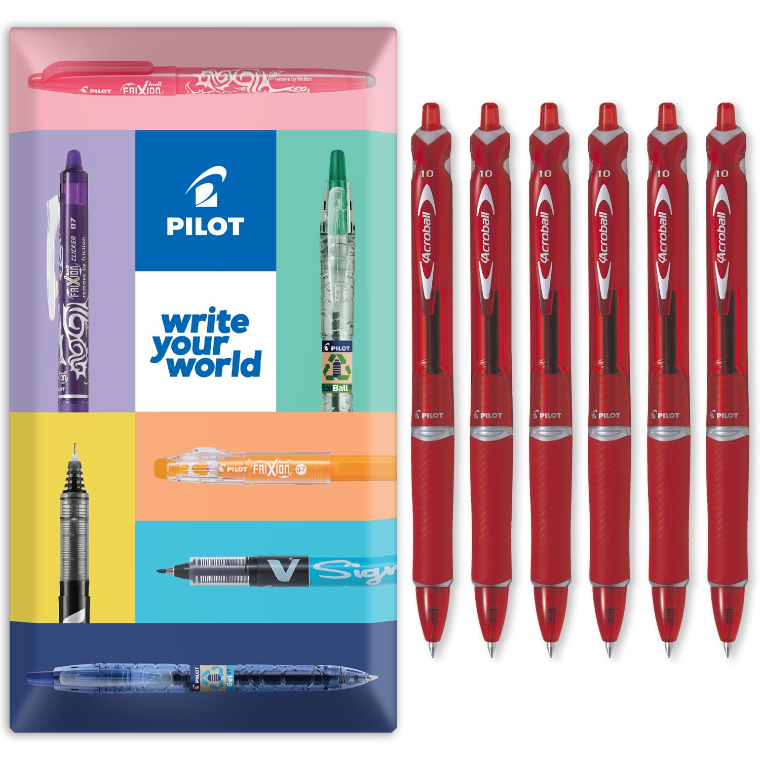 PILOT Acroball Retractable Ballpoint Pen - Begreen Range 79% Recycled - Pack of 6 Pens - Medium 1.0mm Nib - In Envelope Gift Packaging - Ideal for Writing, School, Home, Office. (Red)