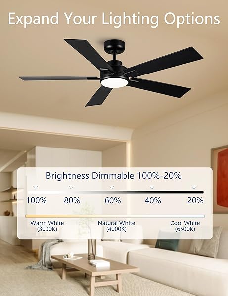 MODERN CEILING FANS WITH LIGHTS – 52 INCH BLACK OUTDOOR CEILING FAN WITH LIGHT AND REMOTE, REVERSIBLE DC MOTOR, 6-SPEED QUIET 3CCT LED DIMMABLE FOR BEDROOM, INDOOR AND OUTDOOR, PATIOS , ETL LISTED
