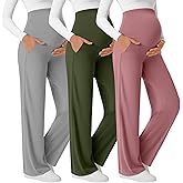 Velvelhall 3 Pack Women's Maternity Yoga Pants Over The Belly Pregnancy Pants Wide Leg Lounge Trousers with Pockets