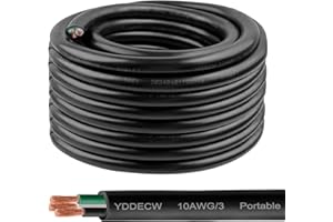 YDDECW 50ft 10/3 10 AWG Portable Power Cable (3 Conductor) - SOOW 600V 10 Gauge Electric Wire for Motor Leads, Portable Lights, Battery Chargers and Machinery - 3 Conductor - 50 Feet Electrical Cord