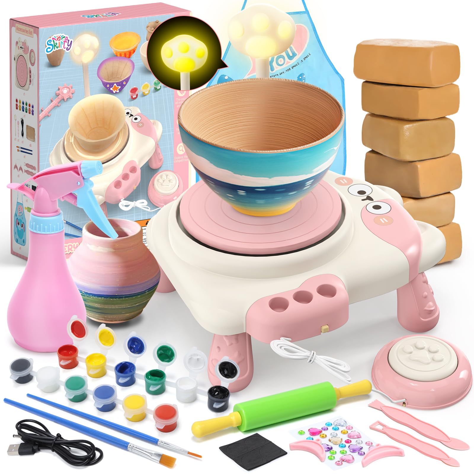 Photo 1 of Skirfy Pottery Wheel for Kids Beginners with Light,Arts and Crafts for Kids Ages 8-12,Ceramic Wheel with Painting Kit, Adjustable Speed,Birthday Christmas Thanksgiving Gift for Girls Boys Age 6+