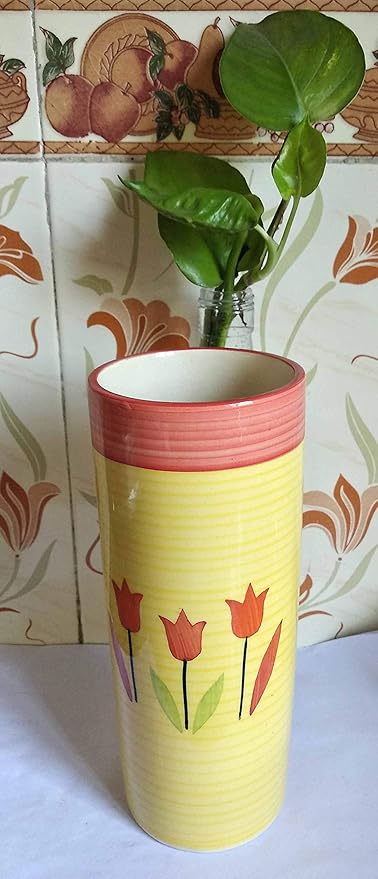 Buy Hand Painted Cylindrical Glass Shape Ceramic Yellow Flower