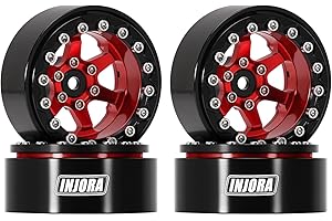 INJORA 1.3" Aluminium Beadlock Wheels -5.25mm Offset for SCX24 TRX4M 1/24 1/18 RC Crawler(Red)