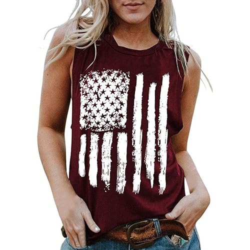 Vedolay Women Tank Tops, Womens Crop Camouflage Top Fashion Printed Shirts Sleeveless Workout Blouse Loose Vest Soft Flag Tee