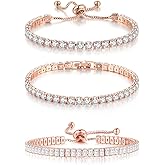 YOYUNLUO 3 Pcs Tennis Bracelets for Women 14K Gold Plated 4mm 5A+ Cubic Zirconia CZ Diamond Classic Adjustable Slider Bracelet Fashion Jewelry Wedding Gift Size 6.5-7.5 Inch