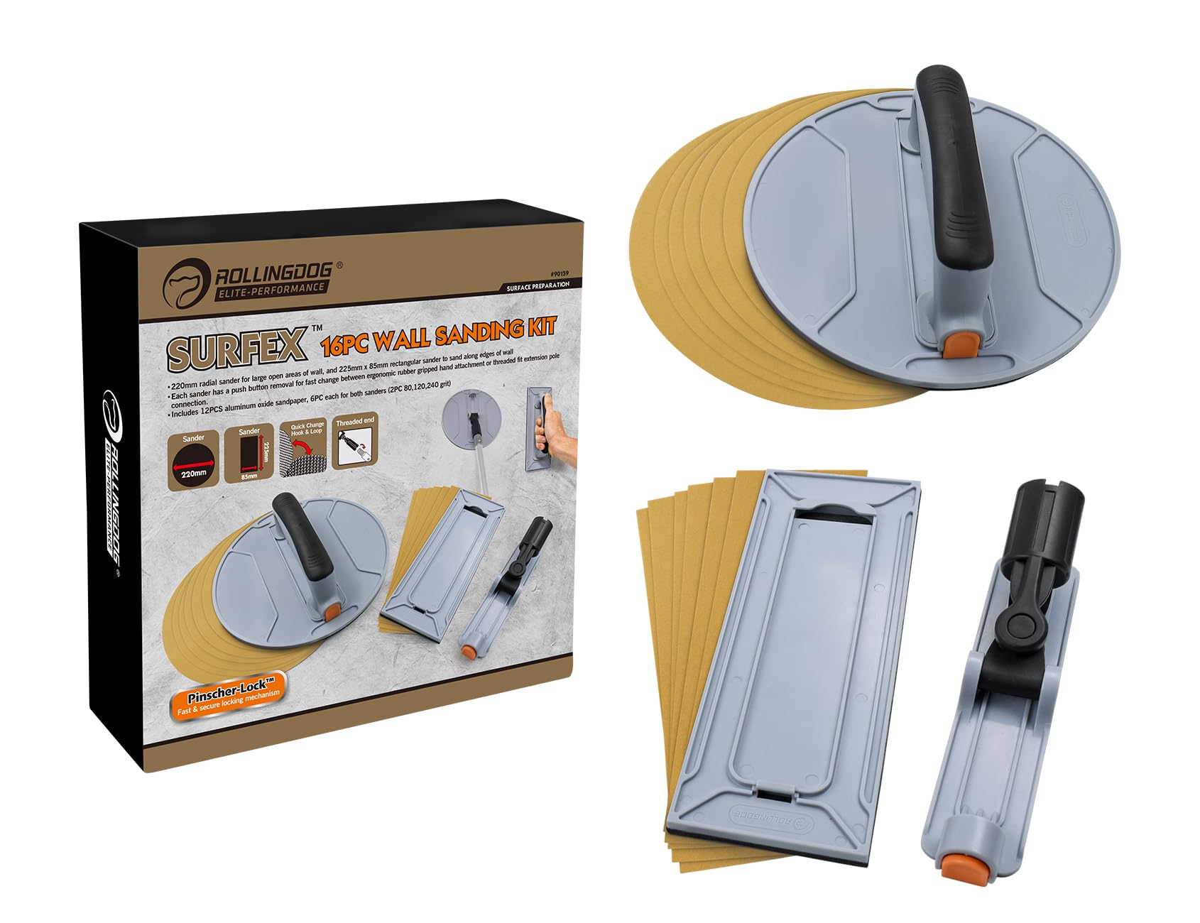 ROLLINGDOG Pole Sander-Hand Sander,Corner Sander,Radial Sander,Rectangular Sander,with 12PCS Oxide Mesh Sandpaper(2PC Each 80,120,240 Grit) for Wood,Metal Cleaning and Polishing — image 1