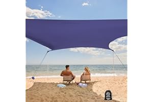 WEKAPO Beach Tent Sun Shelter - Easy Setup Beach Canopy with 4 Sturdy Poles, Large Sandbags and Shovel, 7'1'' Tall, Windproof Beach Sun Shade for Backyard and Camping, UPF 50+ Protection
