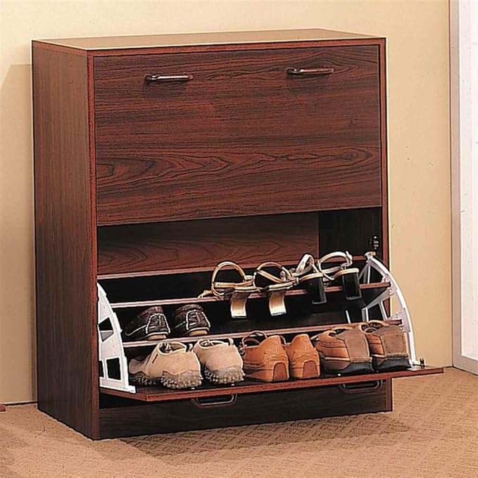Two Tier Cherry Shoe Rack Closet Wood Storage