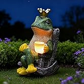 Bolanggu Solar Frog Statues Miniature Garden Figurine Outdoor Decor with LED Lights for Patio Balcony Yard Lawn Housewarming Garden Gift for Wife Family Friends (2.3"x3.3"x5")